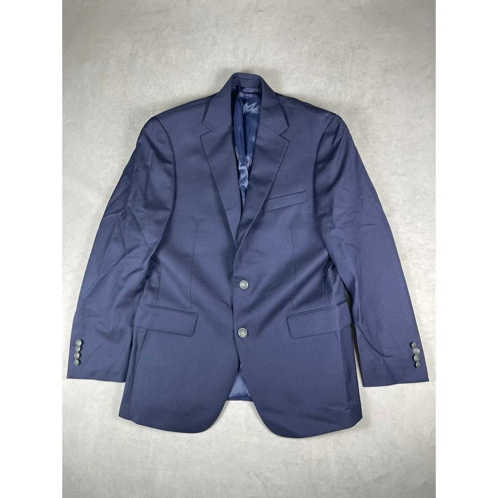 Hart Schaffner Marx HSM 1887 Navy Blue Textured Blazer Silver‎ Crest Buttons 42R